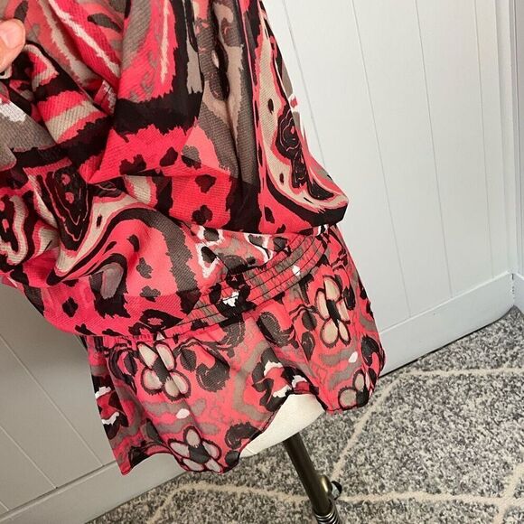 INC International Womens Medium Sheer Blouse Orange Brown Elastic Waist - Picture 11 of 14